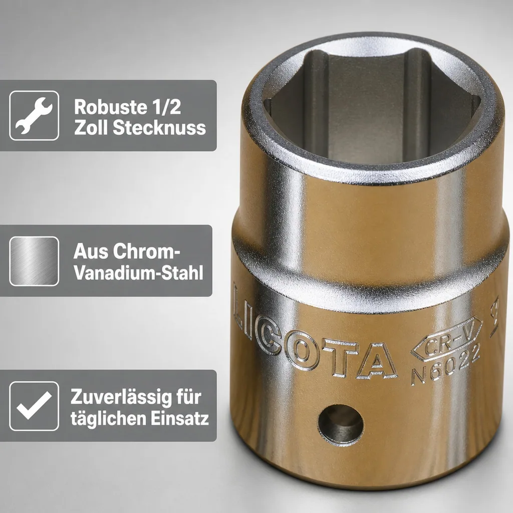 Stecknuss 1/2 Zoll, 18mm, für Knarre Ratsche, Cr-V