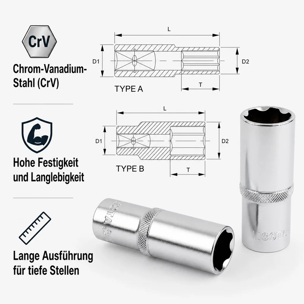 1/2 Zoll Nuss, 18mm Nuss, Super-Lock CrV, lange Ausführung