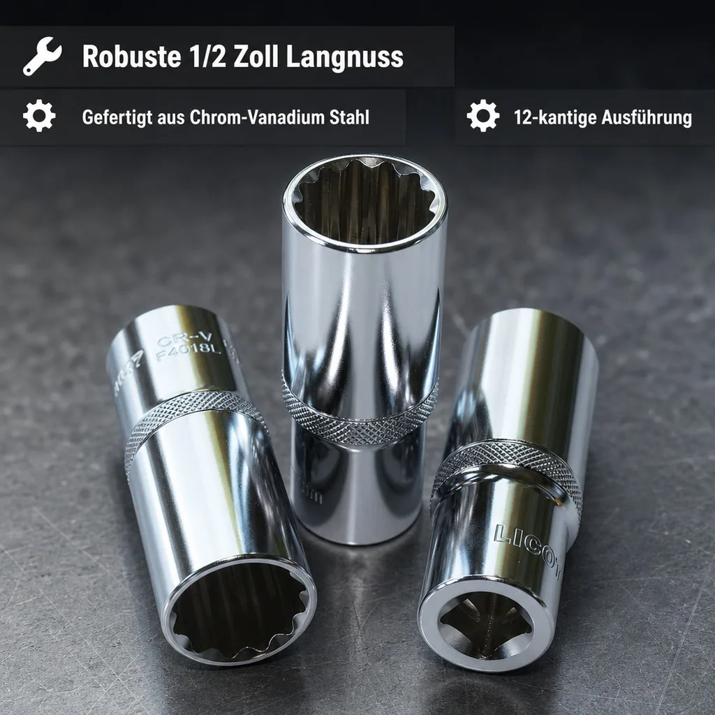 Stecknuss 1/2 Zoll, SW 18 Langnuss, CR-V, 12-kant