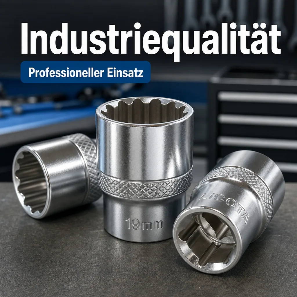 Stecknuss 1/2 Zoll, Stecknuss 19mm, Spline Einsatz, Cr-V, Knarre, Ratsche