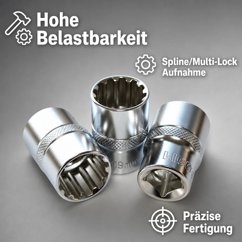Stecknuss 1/2 Zoll, Stecknuss 19mm, Spline Einsatz, Cr-V, Knarre, Ratsche