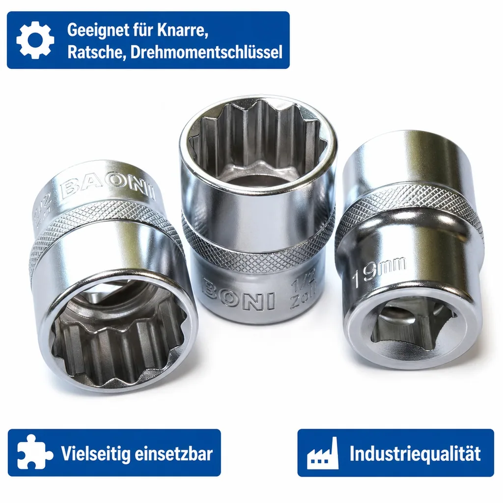 Stecknuss 19mm, 1/2 Zoll Nuss, Cr-V, Industriequalität