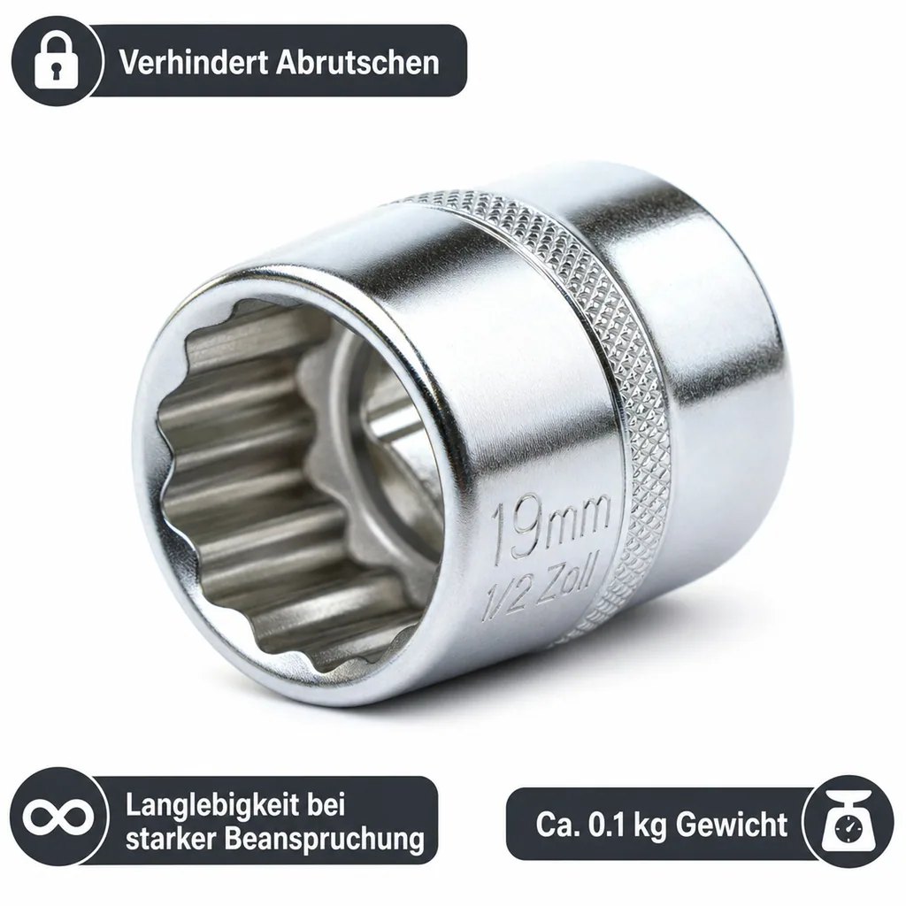 Stecknuss 19mm, 1/2 Zoll Nuss, Cr-V, Industriequalität