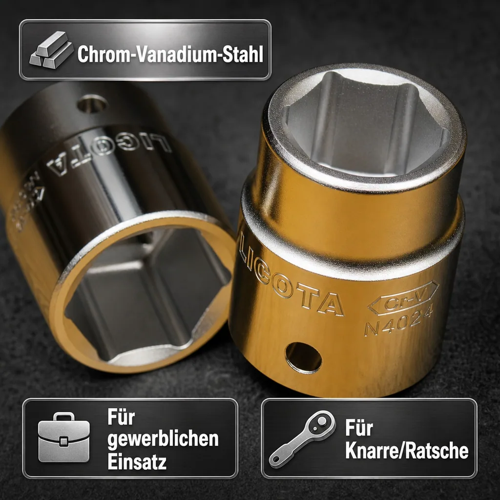 Stecknuss 24mm, 1/2 Zoll, Cr-V, für Knarre, Ratsche