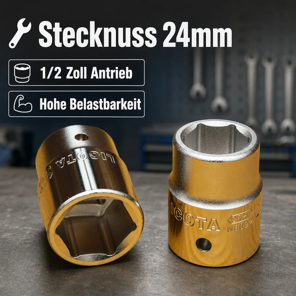Stecknuss 24mm, 1/2 Zoll, Cr-V, für Knarre, Ratsche