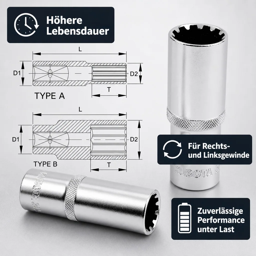1/2 Zoll Vielzahn Nuss, lang, 24mm Schlüsselweite, CrV