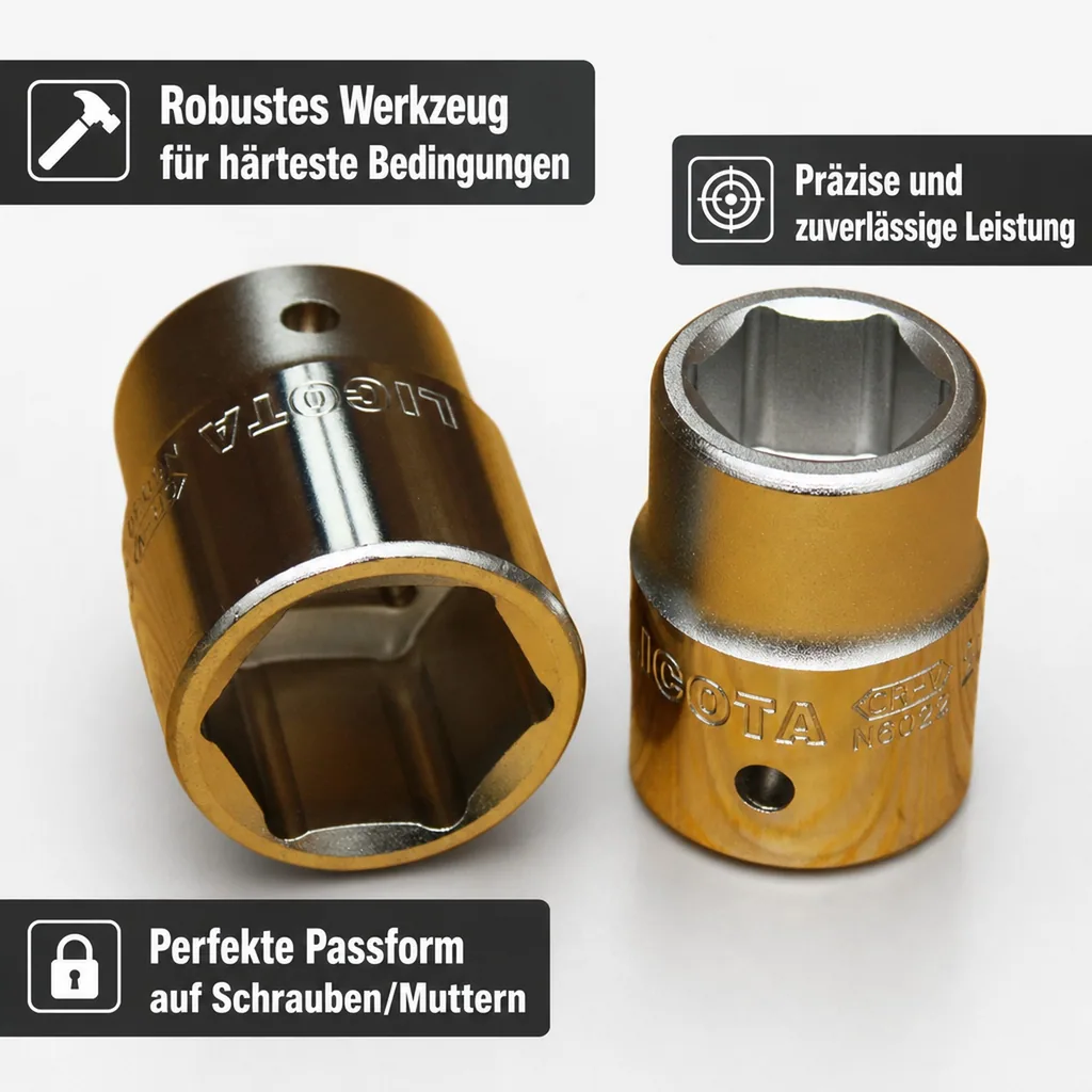 Stecknuss 27mm, 1/2 Zoll Stecknuss, Einsatz für Knarre Ratsche, Cr-V, 6pt