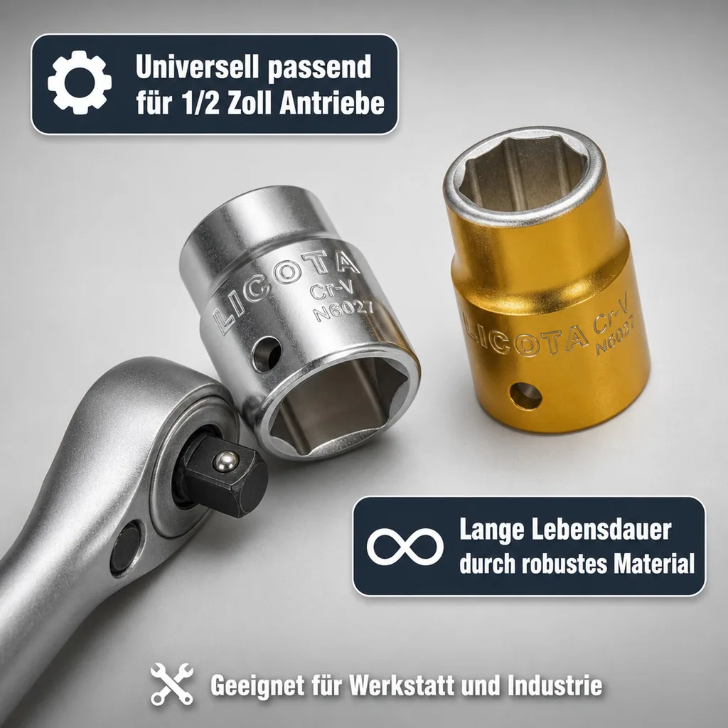Stecknuss 27mm, 1/2 Zoll Stecknuss, Einsatz für Knarre Ratsche, Cr-V, 6pt
