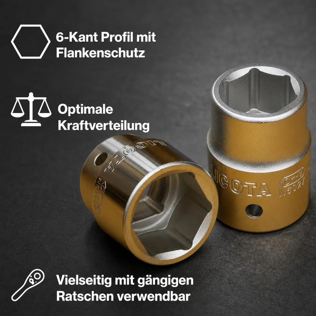 Stecknuss 27mm, 1/2 Zoll Stecknuss, Einsatz für Knarre Ratsche, Cr-V, 6pt