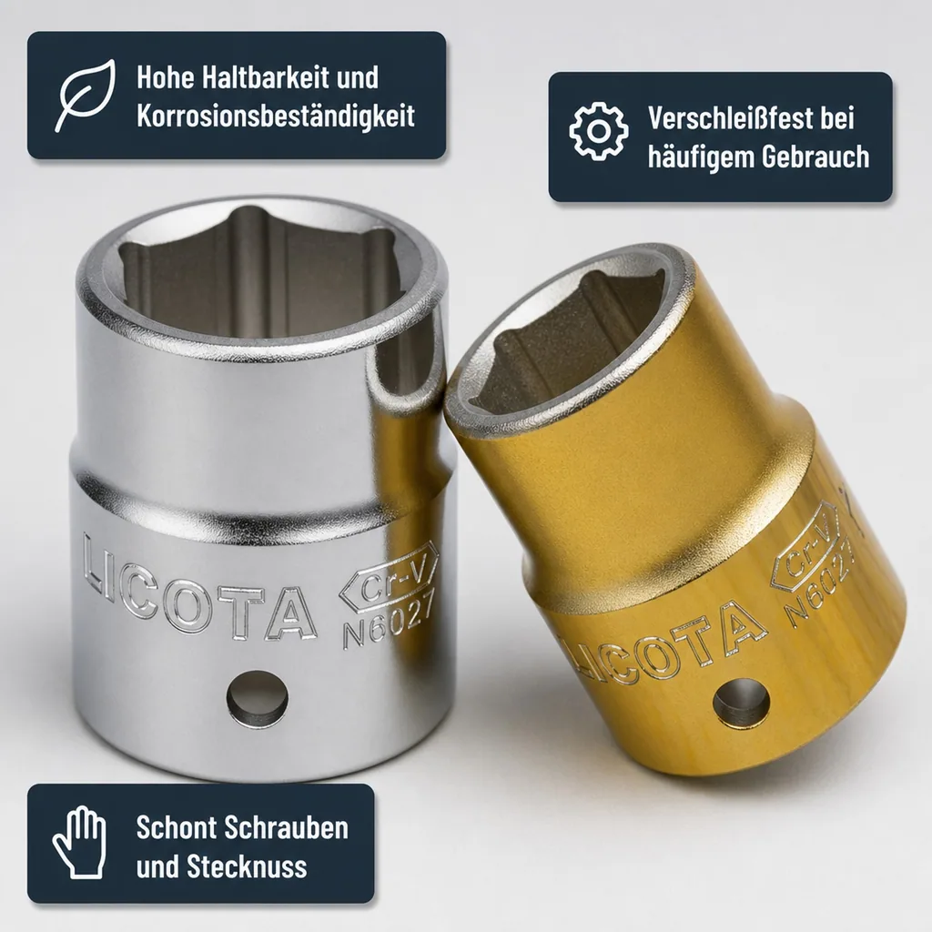 Stecknuss 27mm, 1/2 Zoll Stecknuss, Einsatz für Knarre Ratsche, Cr-V, 6pt