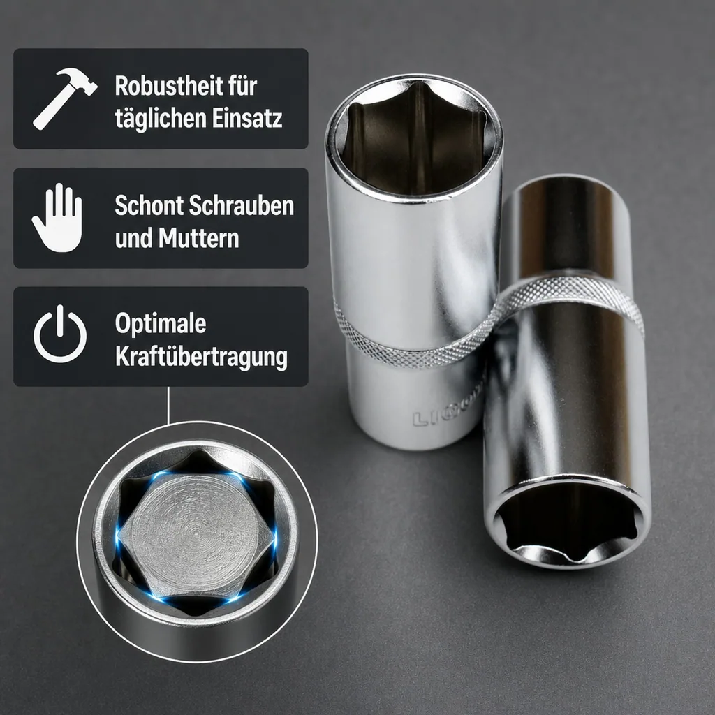 Stecknuss 27mm, 1/2 Zoll Langnuss für Knarre Ratsche, 6-Kant Cr-V