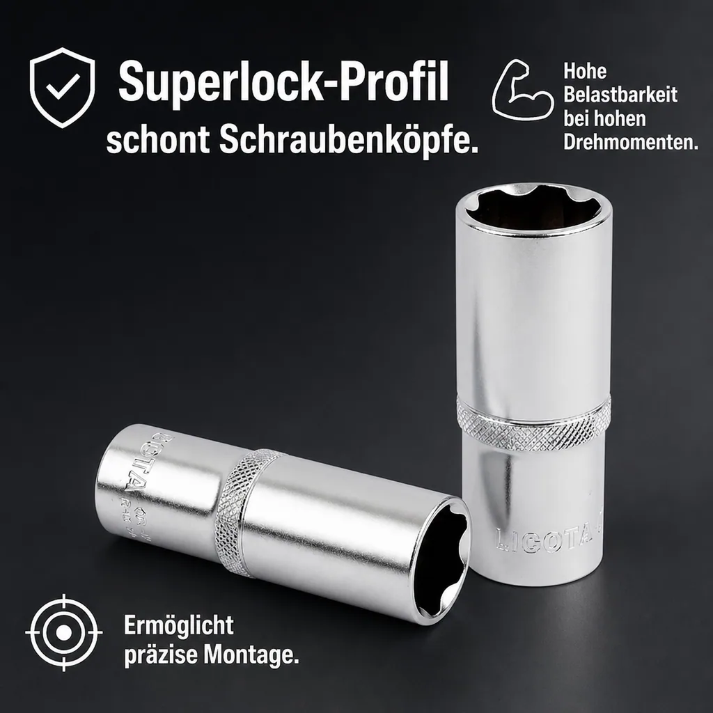 27mm Nuss, Superlock, 1/2 Zoll, CrV, Lange Ausführung