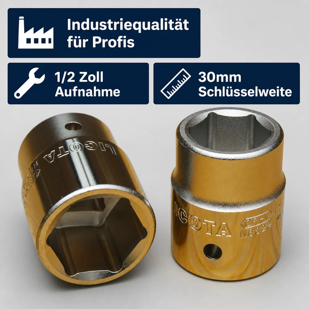 Stecknuss 1/2 Zoll, Knarre Nuss, 30mm, Cr-V