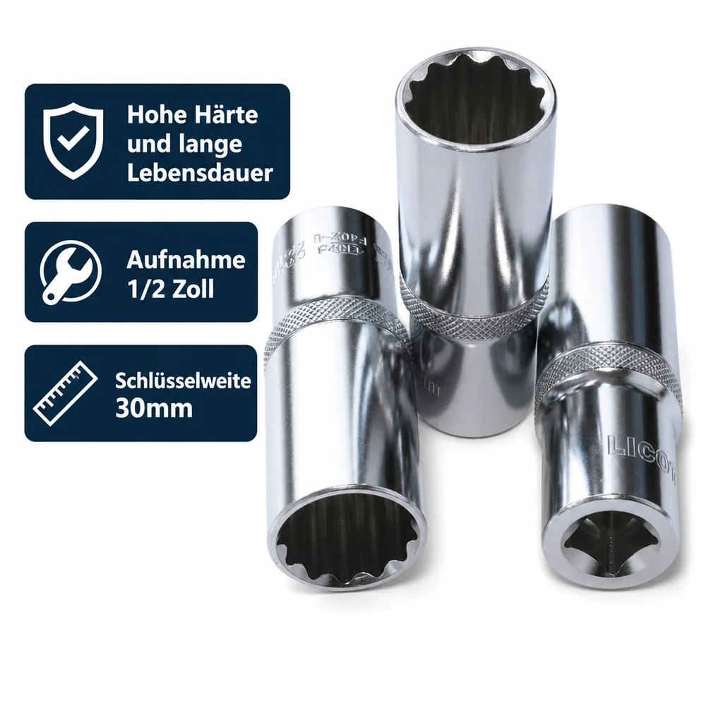 Stecknuss 30mm, 1/2 Zoll Nuss, Lang, 12 Kant, Cr-V