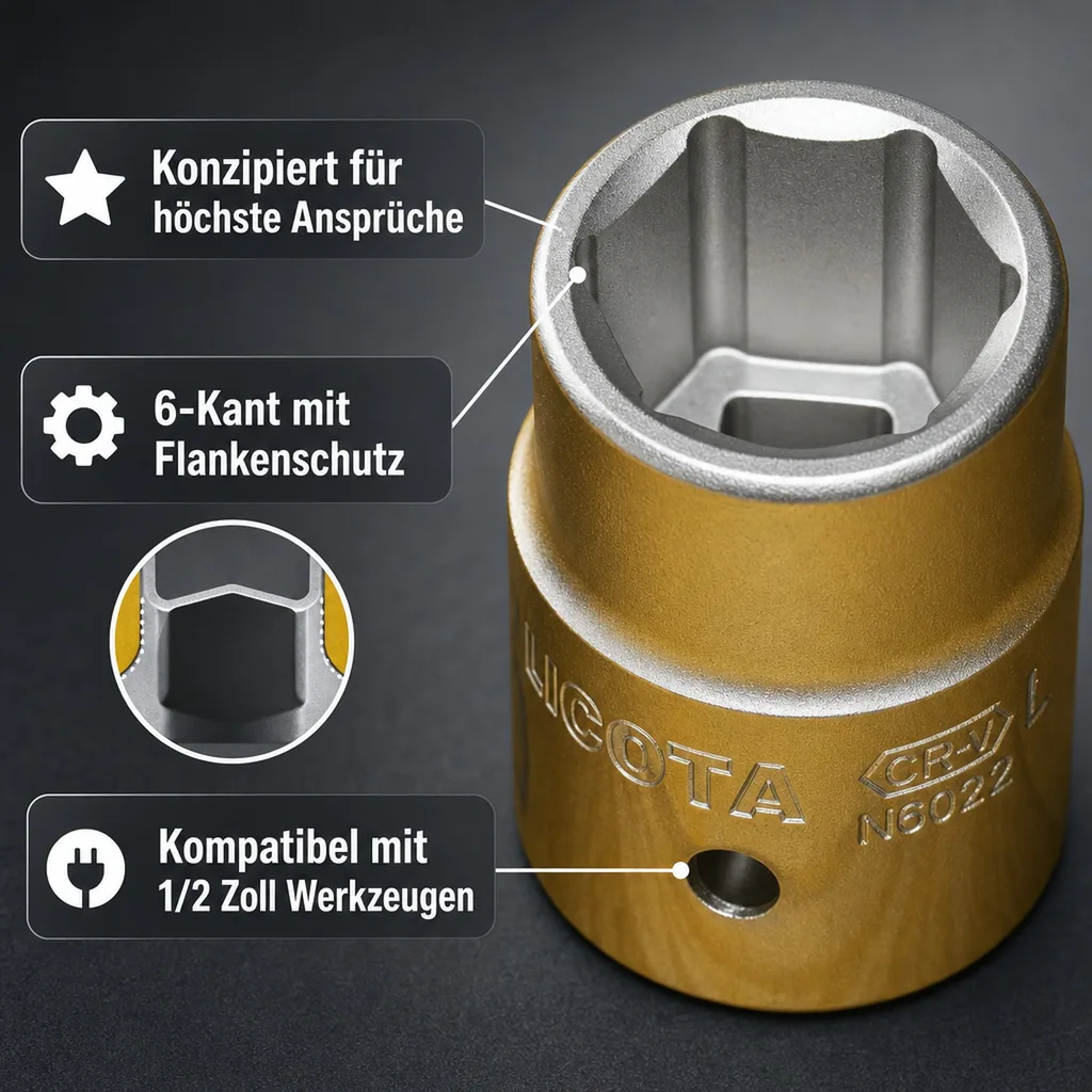 Stecknuss 32mm, 1/2 Zoll Nuss, Steckschlüssel Nuss, 6-Kant, CR-V