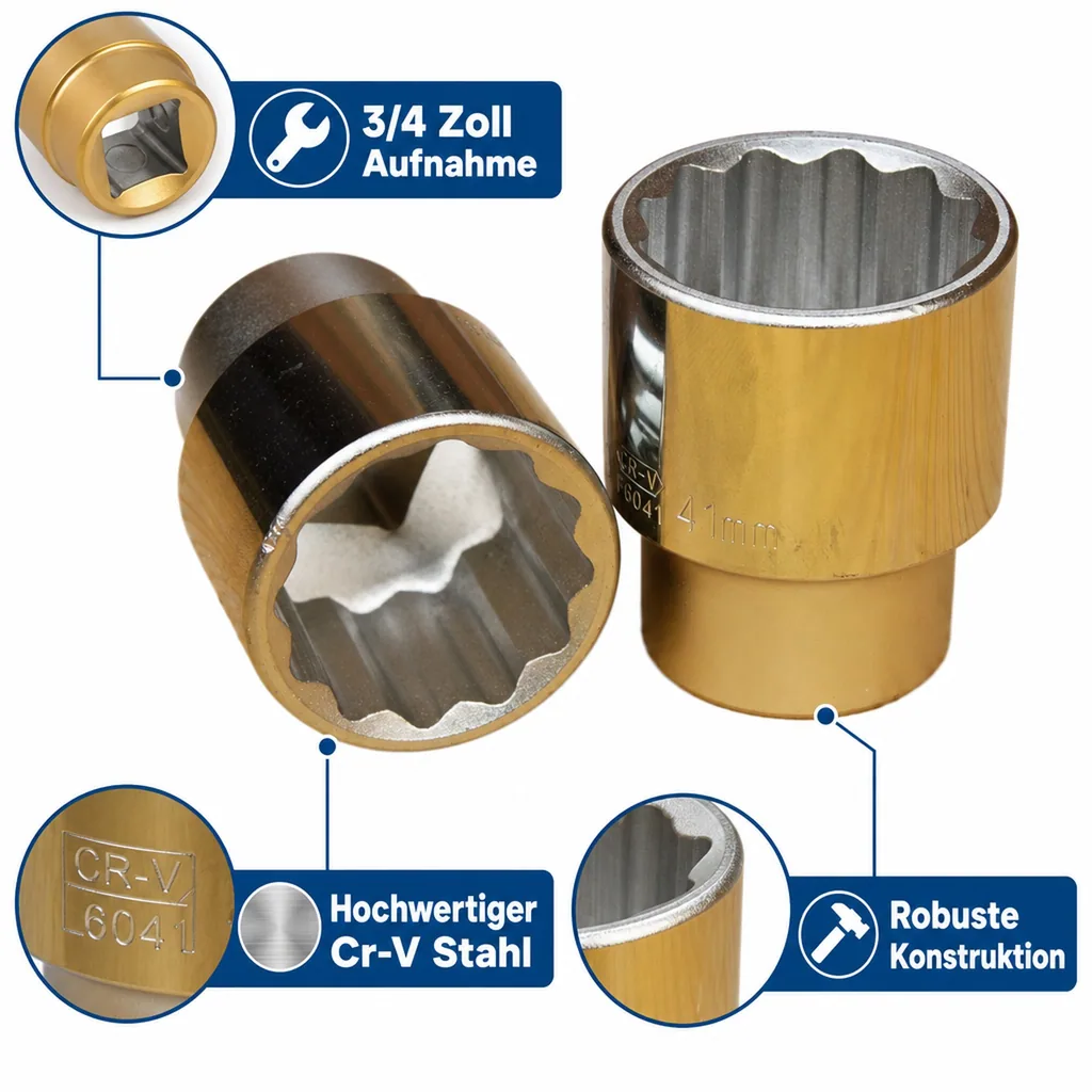 Stecknuss 3/4 zoll, 32mm Nuss, 12 Kant, Cr-V, für Knarre Ratsche
