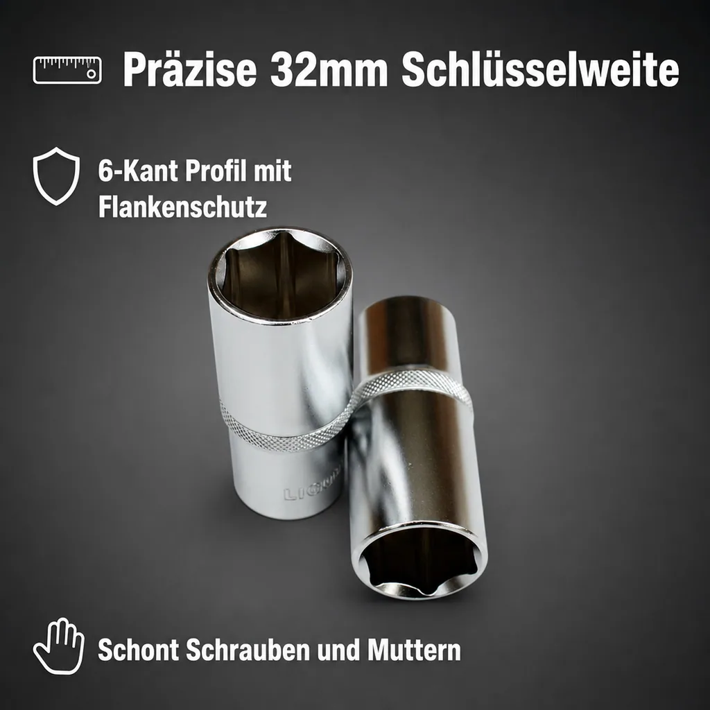32mm Nuss, Stecknuss, 1/2 Zoll, Langnuss