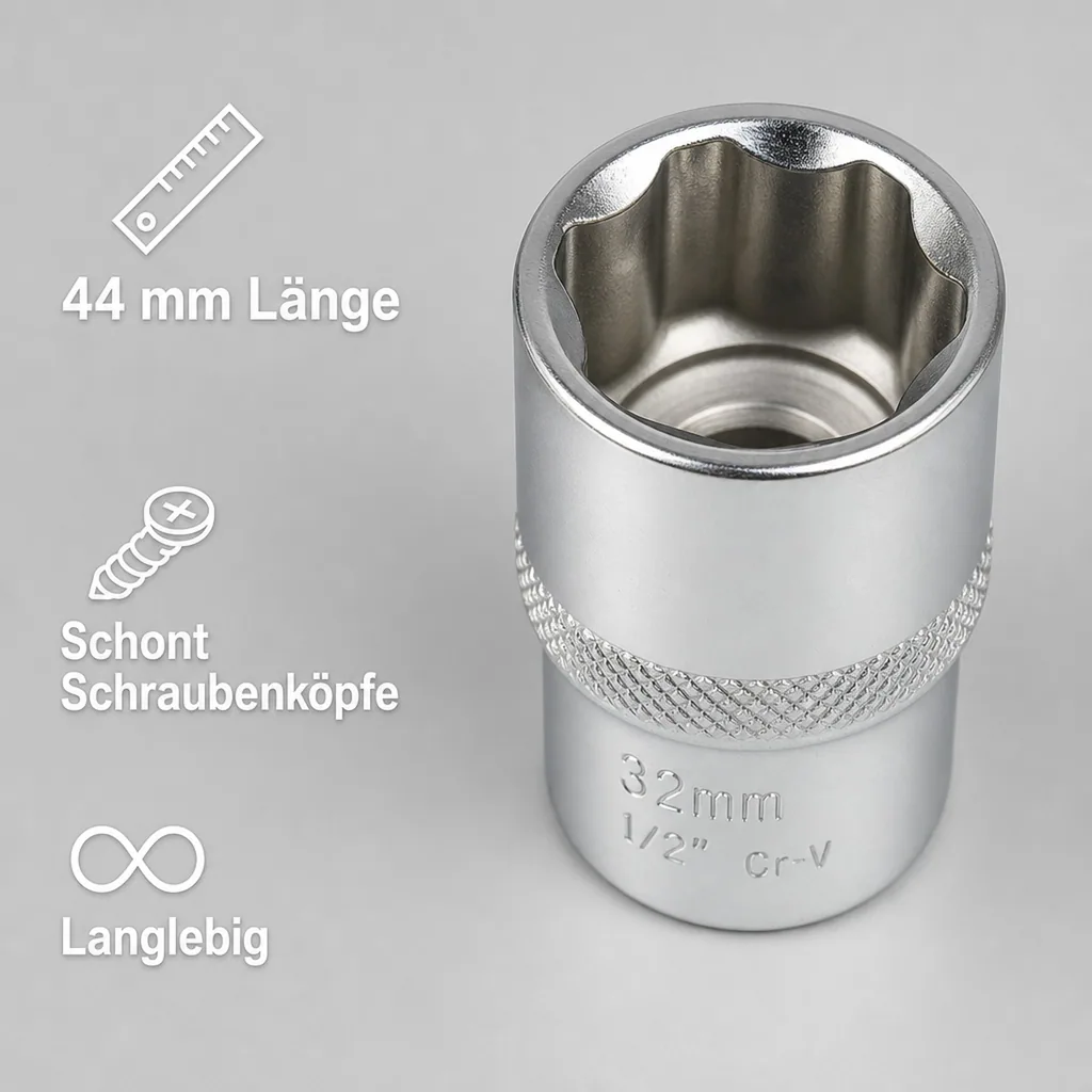 Stecknuss 32mm, 1/2 Zoll, Super-Lock, Cr-V, Industrie Qualität