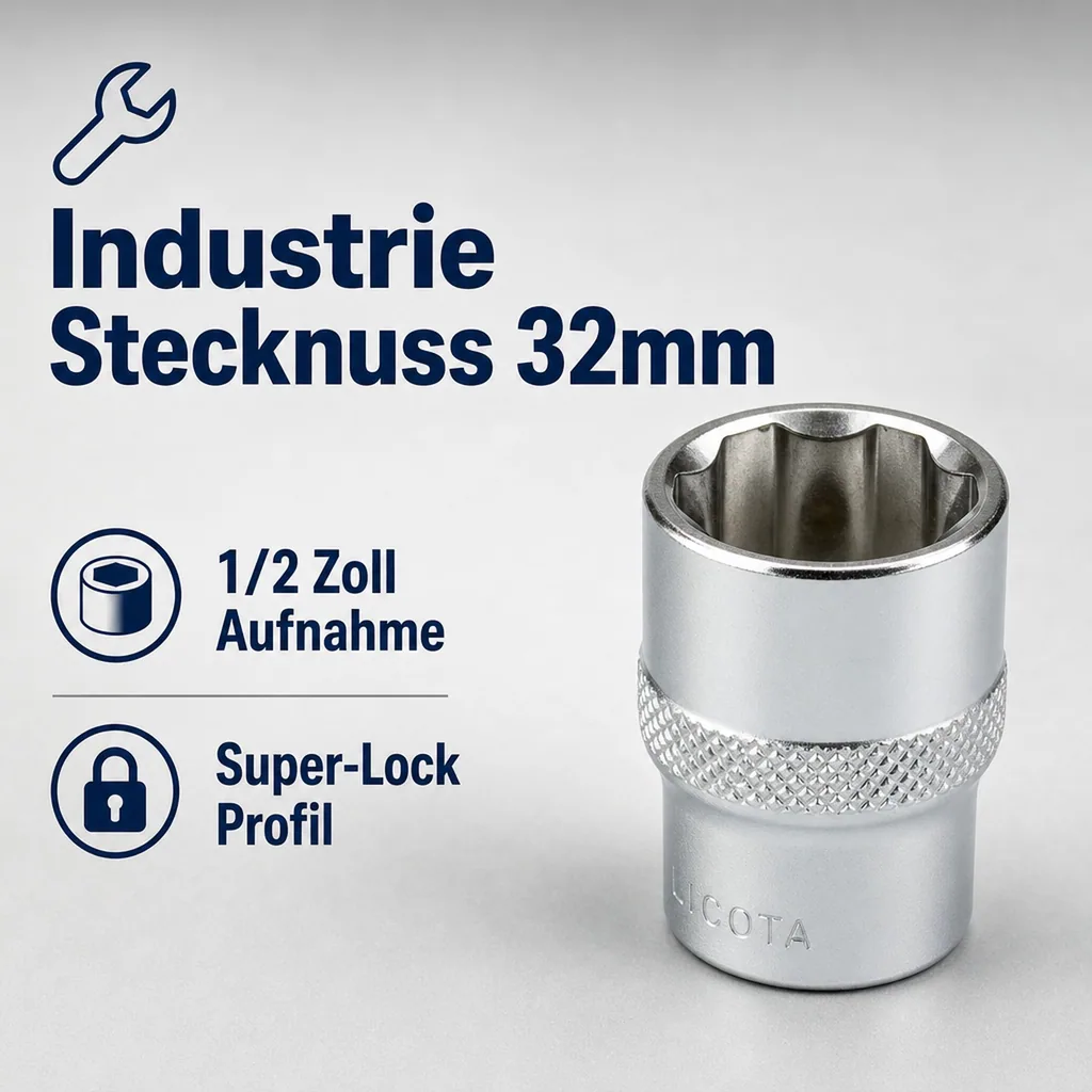 Stecknuss 32mm, 1/2 Zoll, Super-Lock, Cr-V, Industrie Qualität