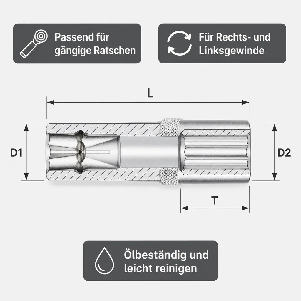 32mm Nuss, 1/2 Zoll Stecknuss, CrV, lange Ausführung, SW 32