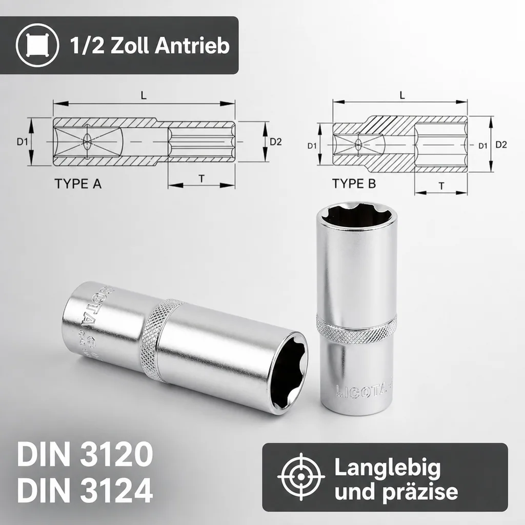 32mm Nuss, 1/2 Zoll Stecknuss, CrV, lange Ausführung, SW 32