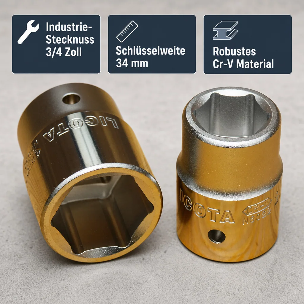Stecknuss 3/4", 34mm Nuss, Cr-V, 6pt, Knarre Ratsche