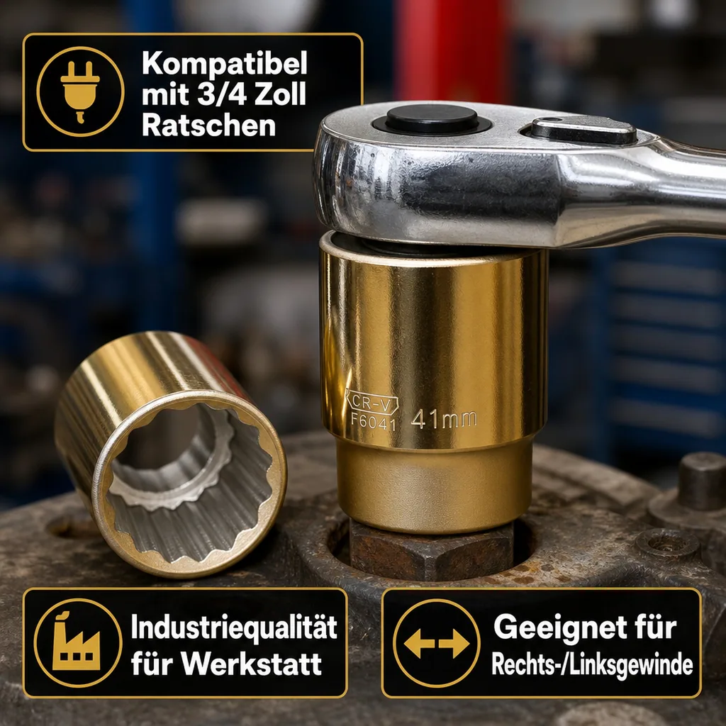 Stecknuss 3 4 zoll, 34mm Nuss, Cr-V, 12-Kant, Knarre Ratsche