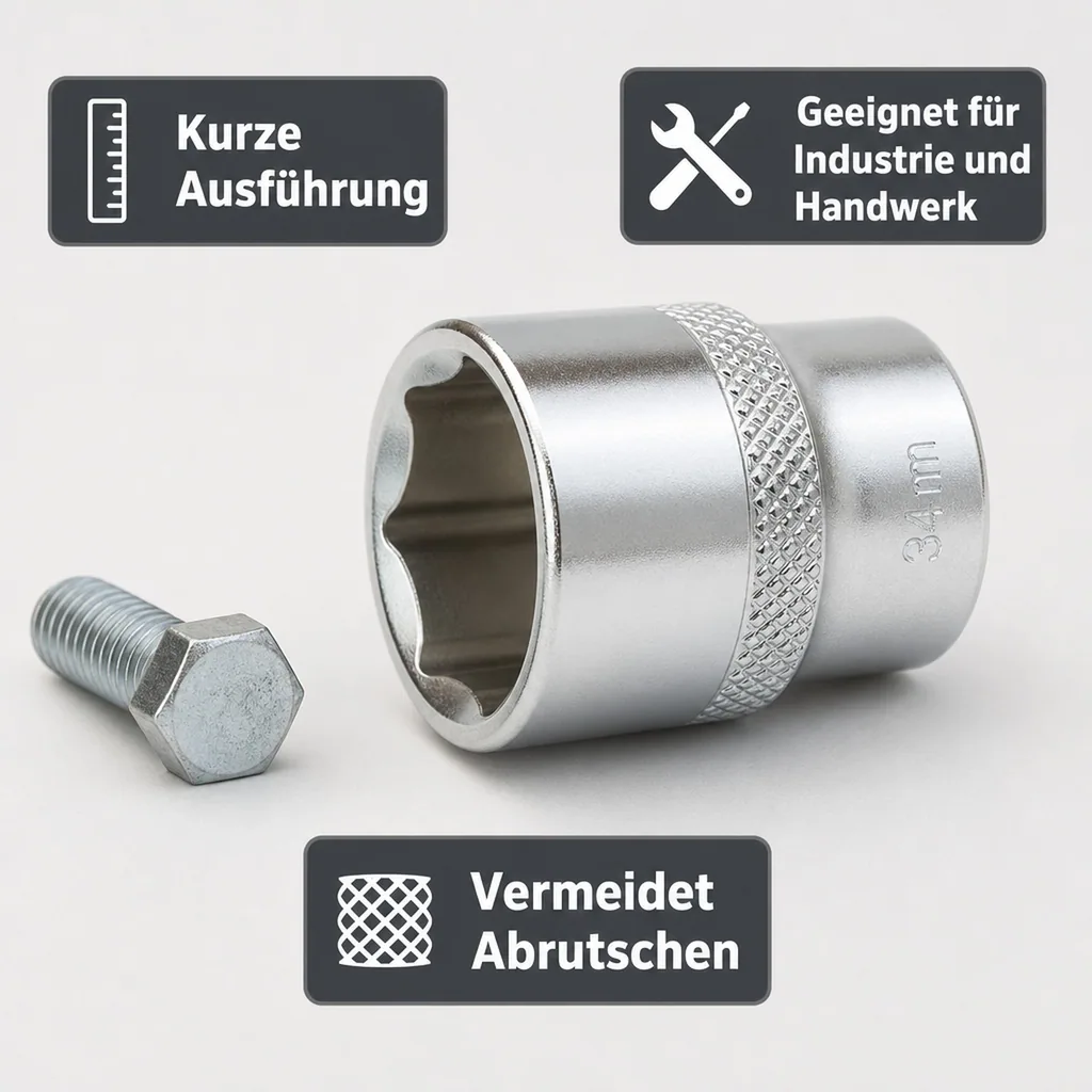 Stecknuss 34mm, 1/2 Zoll, kurz, CrV Super Lock