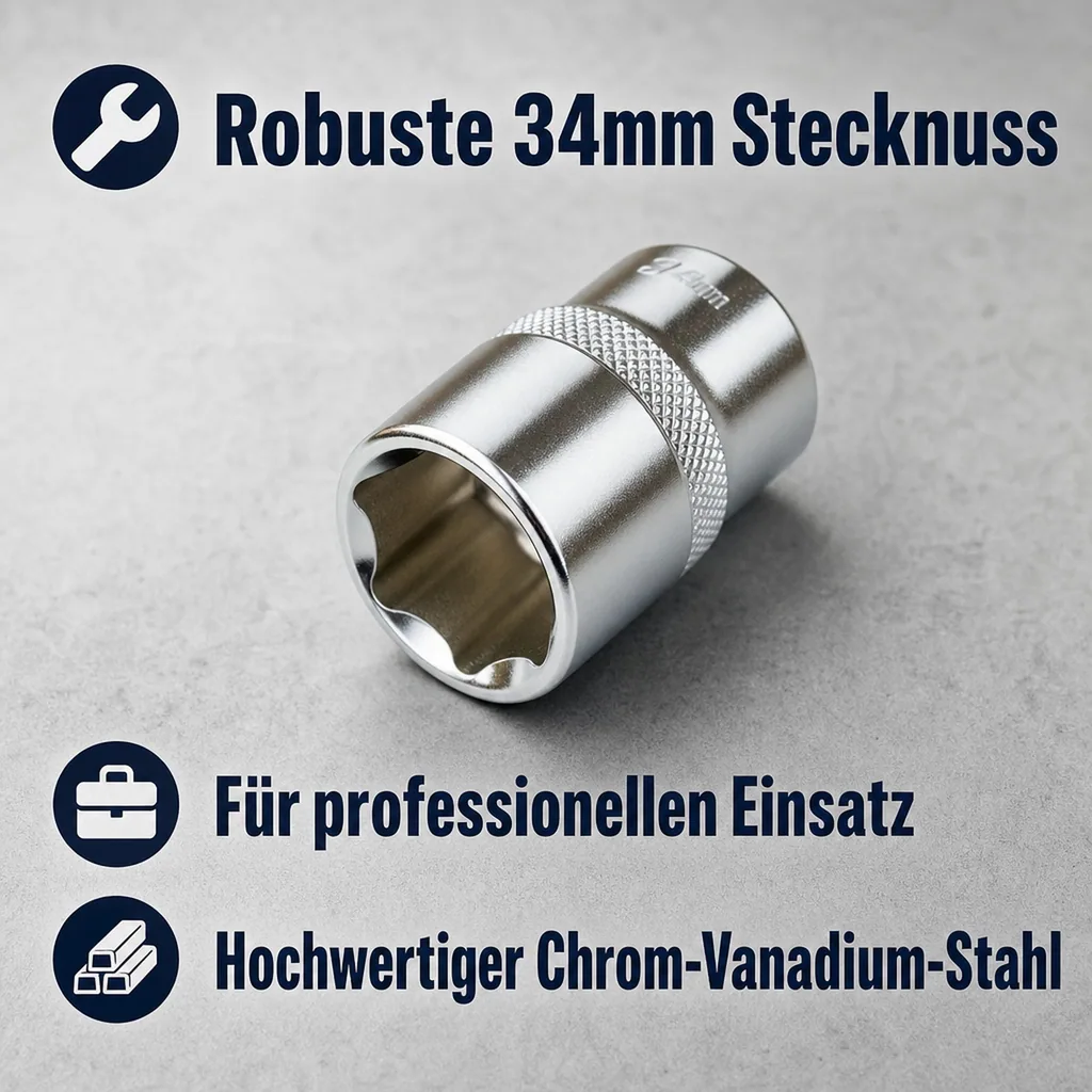 Stecknuss 34mm, 1/2 Zoll, kurz, CrV Super Lock