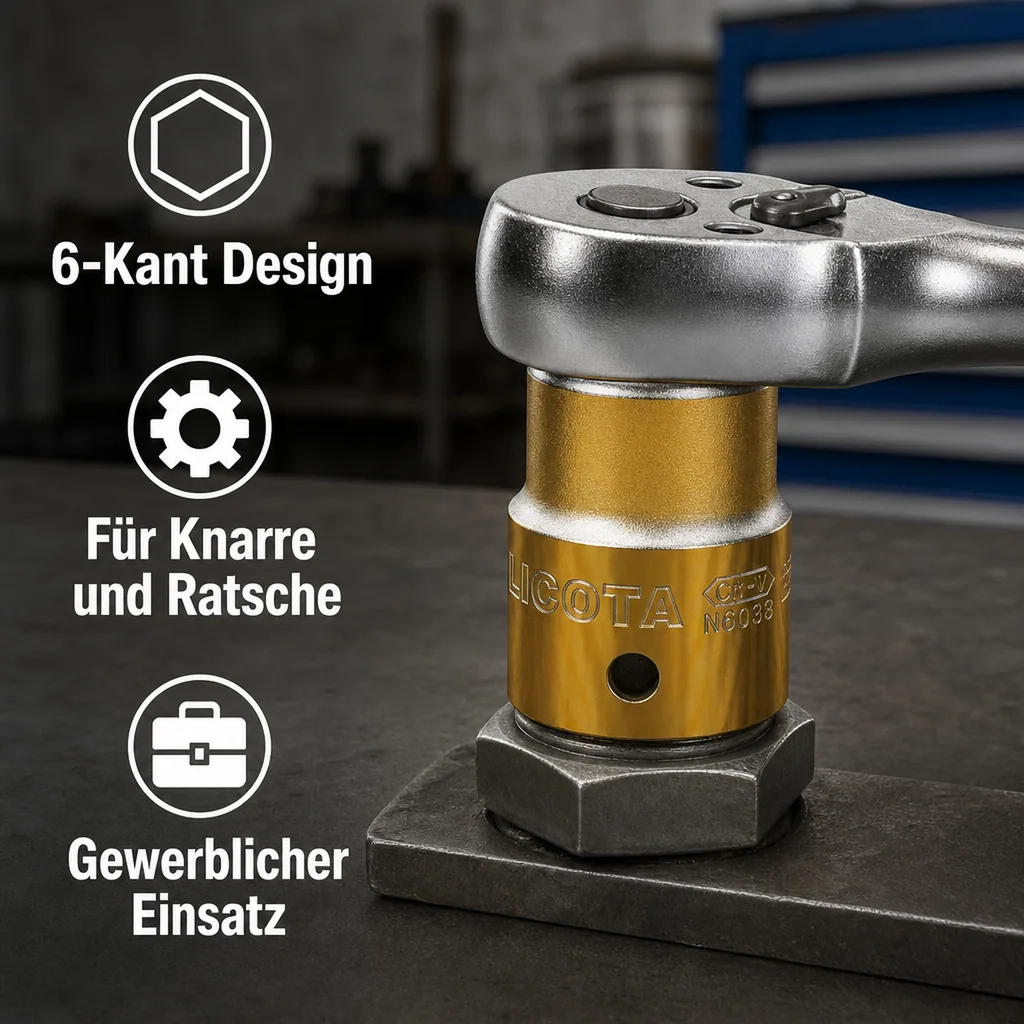 3/4 Zoll Nuss 38mm, Stecknuss Cr-V, 6-Kant, für Knarre, Ratsche