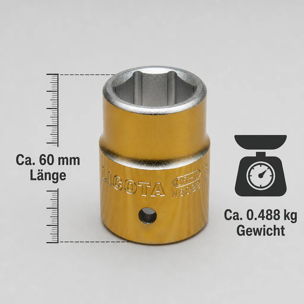 3/4 Zoll Nuss 38mm, Stecknuss Cr-V, 6-Kant, für Knarre, Ratsche
