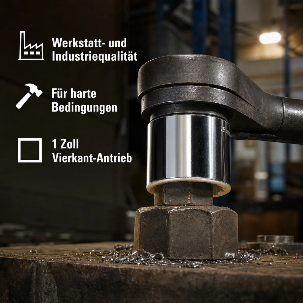 1 Zoll Nuss, 12 Kant, 75mm, Chrom Vanadium Stahl, Werkstatt