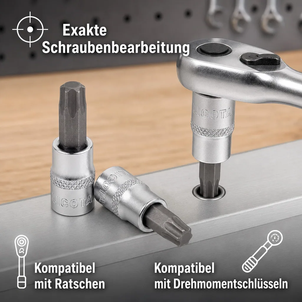 Innensechskant Nuss, 1/2 Zoll, T25, CrV Stahl, Werkstatt Nuss