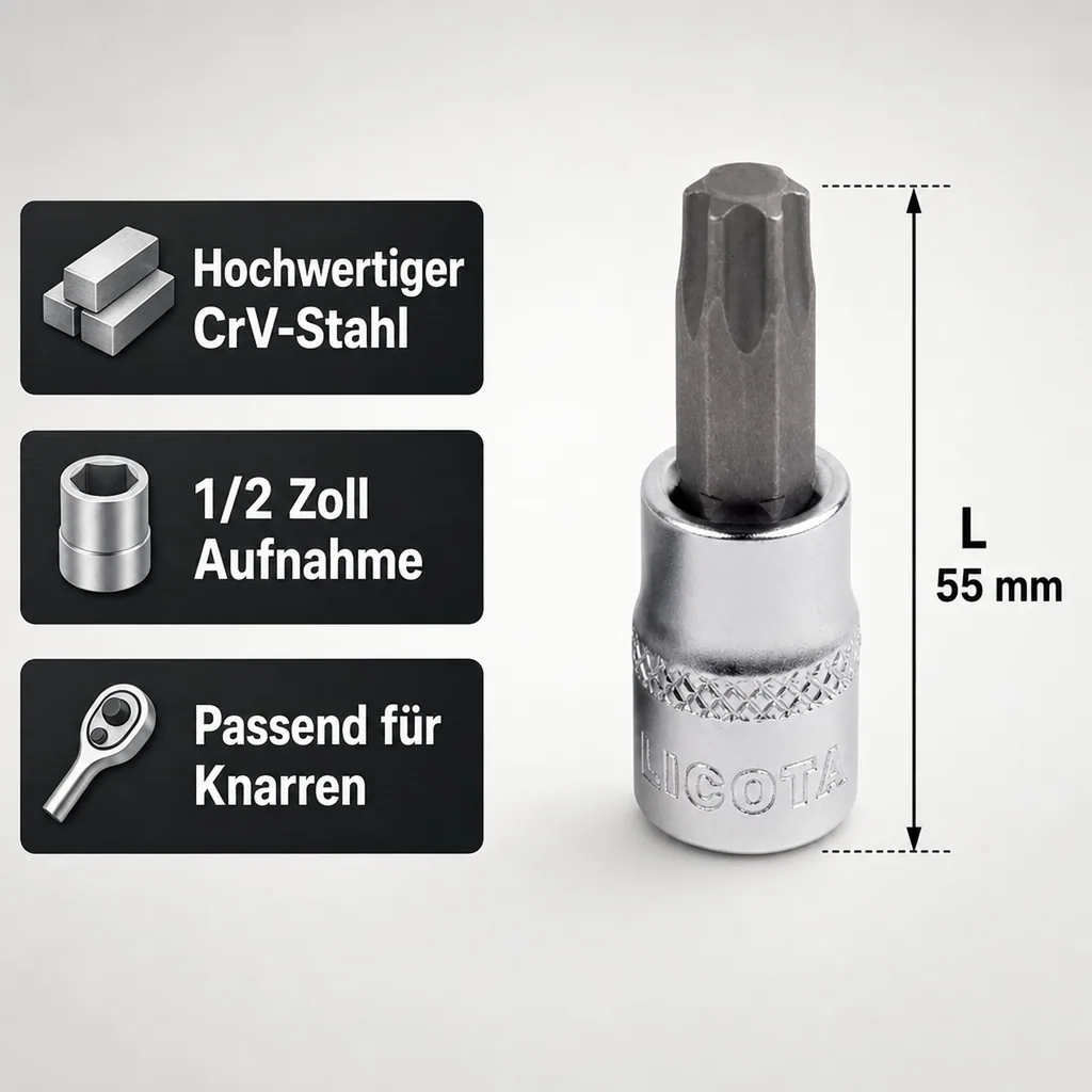 1/2 Zoll Innensechskant Nuss, T27, CrV, Stecknuss, Werkzeug Innensechskant