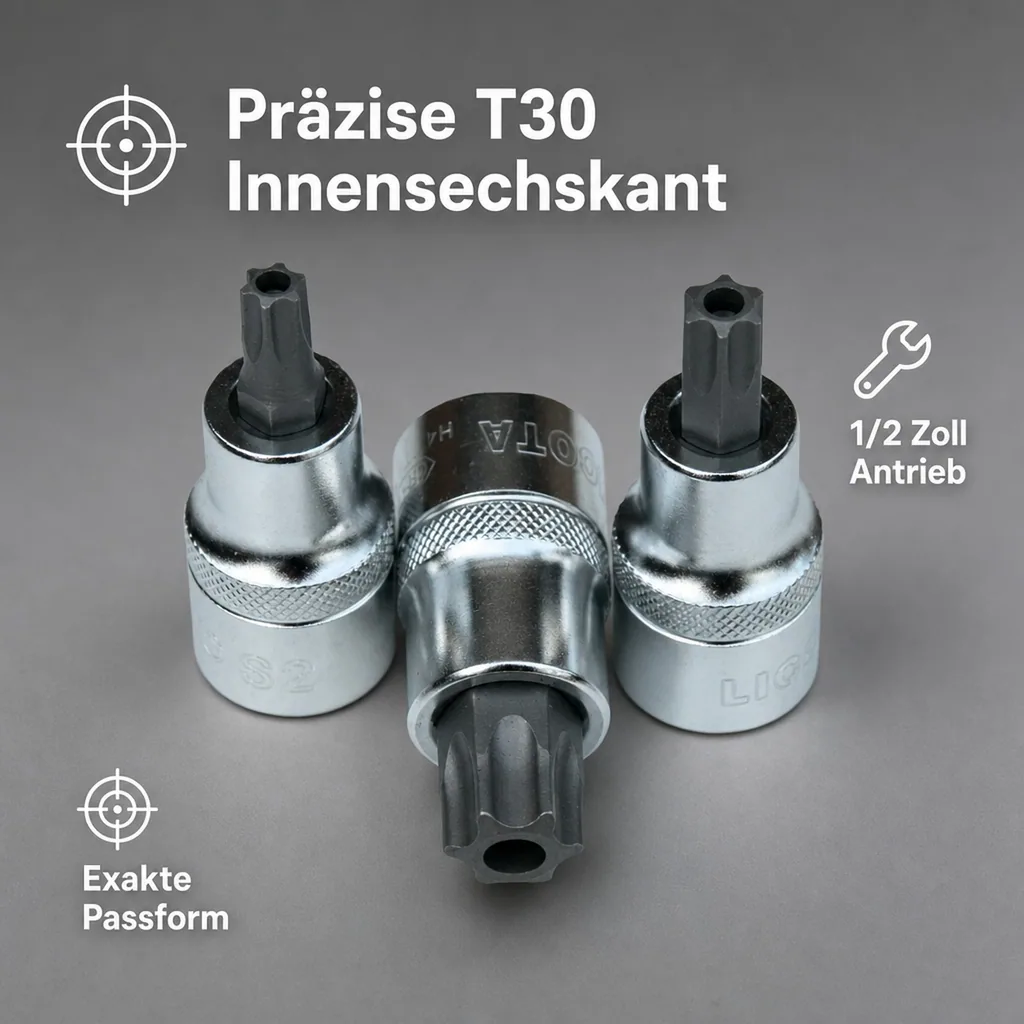 Innensechskant Nuss T30, 1/2 Zoll, mit Stirnloch, S2 Werkzeugstahl
