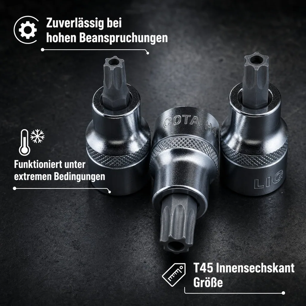 Innensechskant Stecknuss, T45, 1/2 Zoll, CrV S2 Stahl, mit Stirnloch