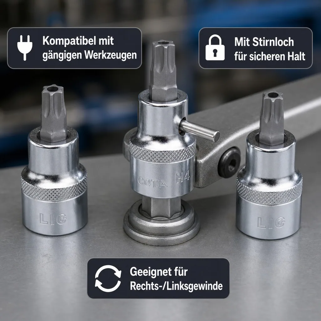Innensechskant Stecknuss, T45, 1/2 Zoll, CrV S2 Stahl, mit Stirnloch