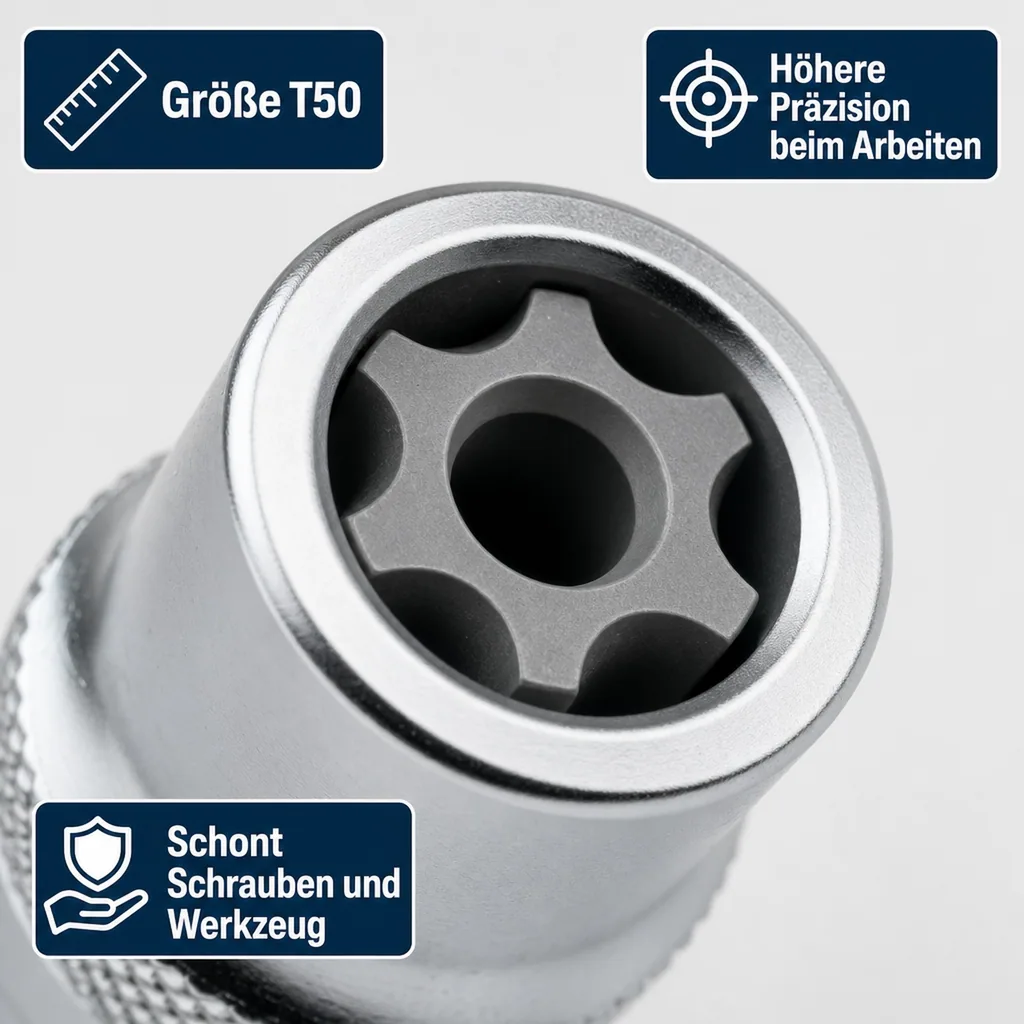 Innensechskant Nuss T50, 1/2 Zoll, S2 Werkzeugstahl, Industriequalität, mit Stirnloch