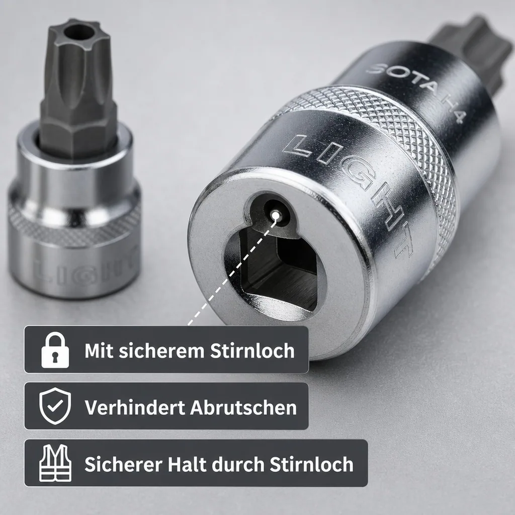Innensechskant Nuss T50, 1/2 Zoll, S2 Werkzeugstahl, Industriequalität, mit Stirnloch