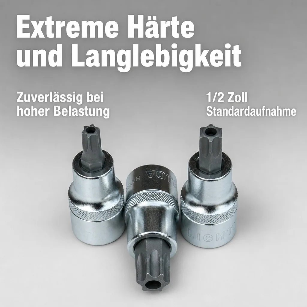 Innensechskant Nuss T50, 1/2 Zoll, S2 Werkzeugstahl, Industriequalität, mit Stirnloch