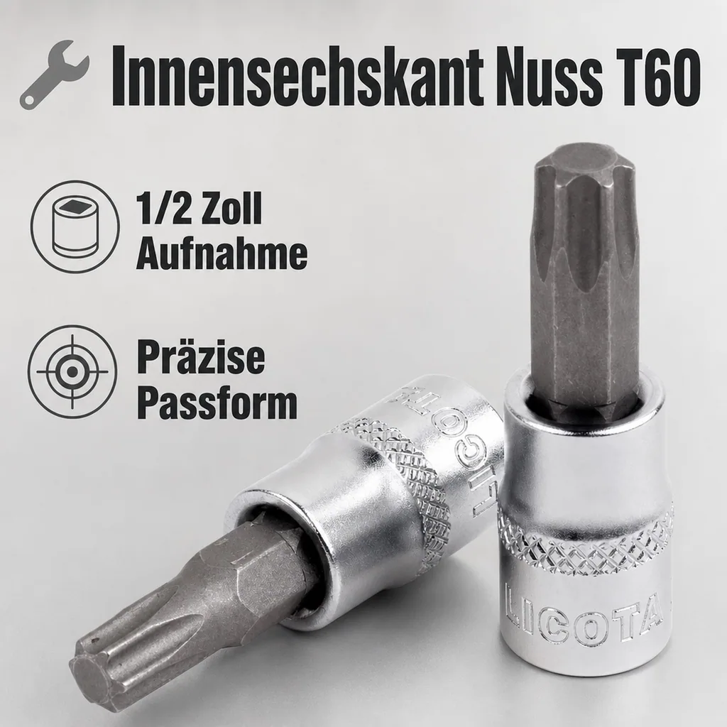 Innensechskant Nuss T60, 1/2 Zoll, CrV Stahl, Werkstatt Qualität