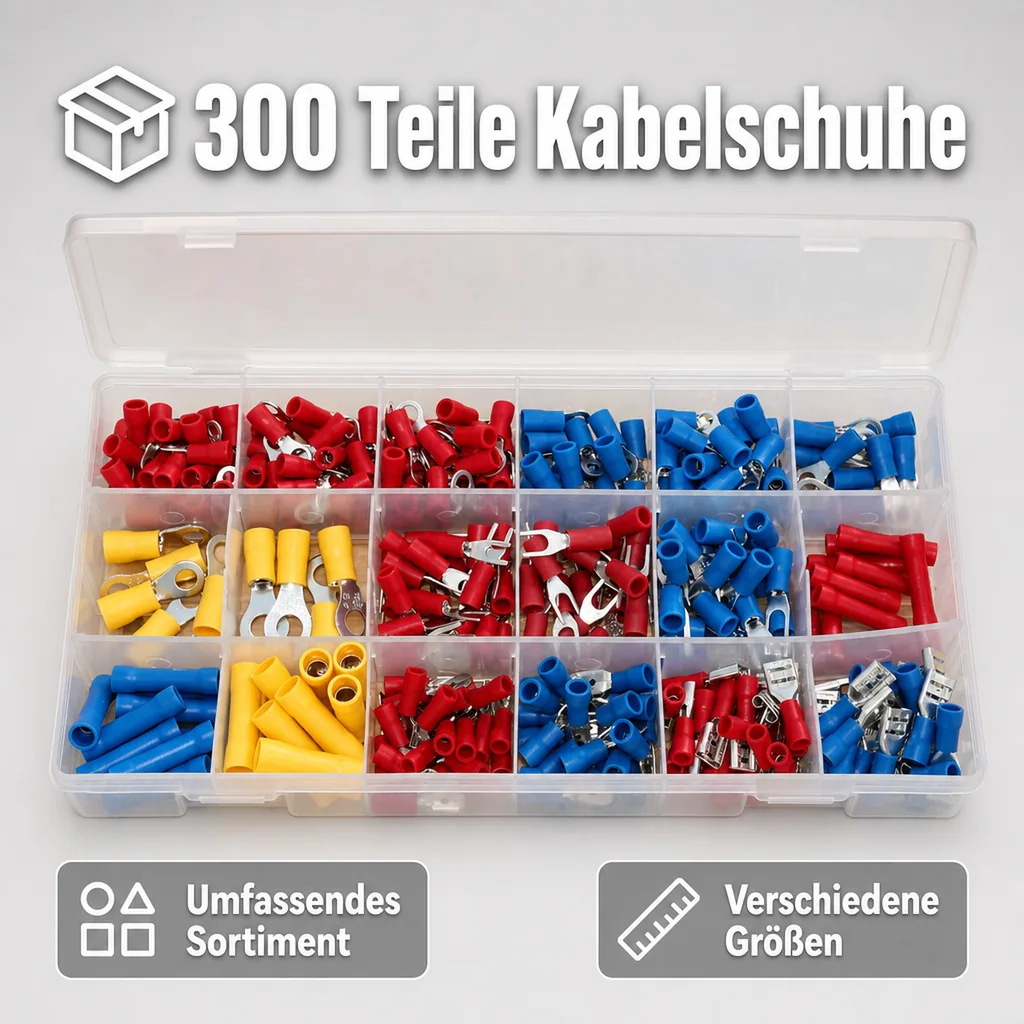 Kabelschuhe Set, 300 tlg., Steckverbinder, Quetschverbinder, Kabelverbinder, Flachstecker