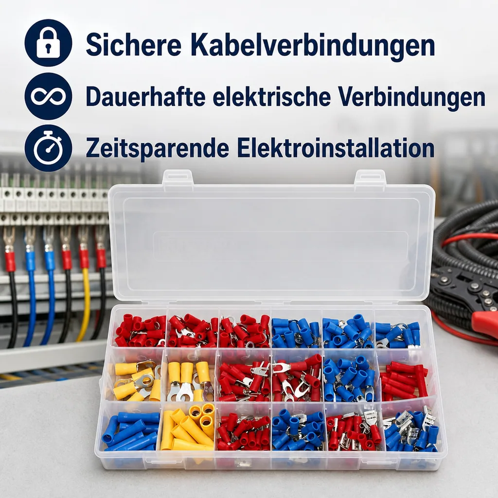 Kabelschuhe Set 480 tlg. 30 Type Kabelschuhe Flachstecker Quetschverbinder Sortiment, Elektrische Steckverbinder mit Ringkabelschuhe Rundstecker Rundsteckhülsen Flachstecker Flachsteckhülsen