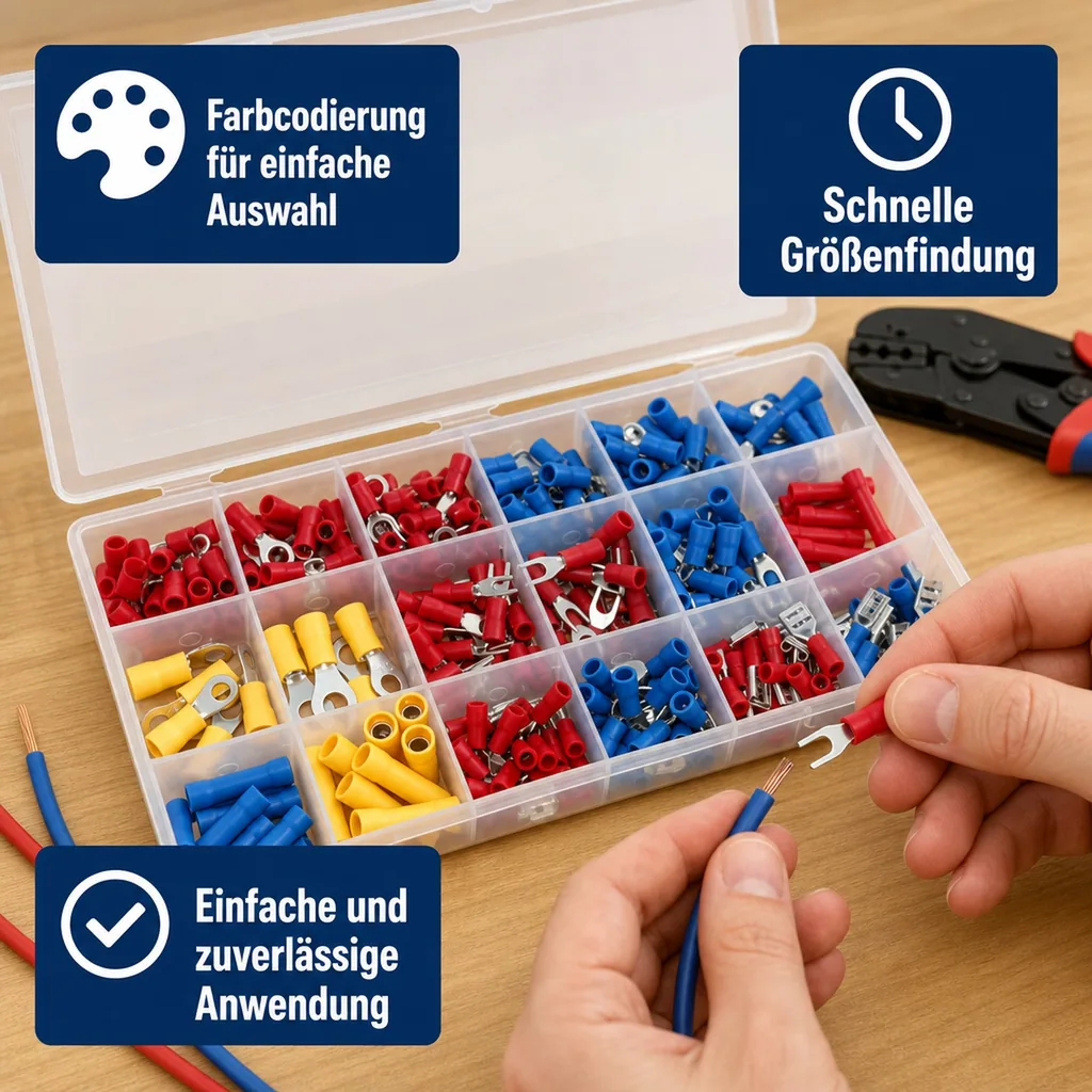 Kabelschuhe Set, 300 tlg., Steckverbinder, Quetschverbinder, Kabelverbinder, Flachstecker