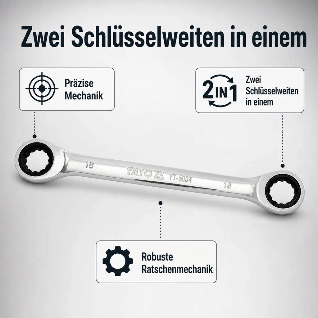 Doppel Ringratschenschlüssel 14/15 mm, Profi Ratschenringschlüssel