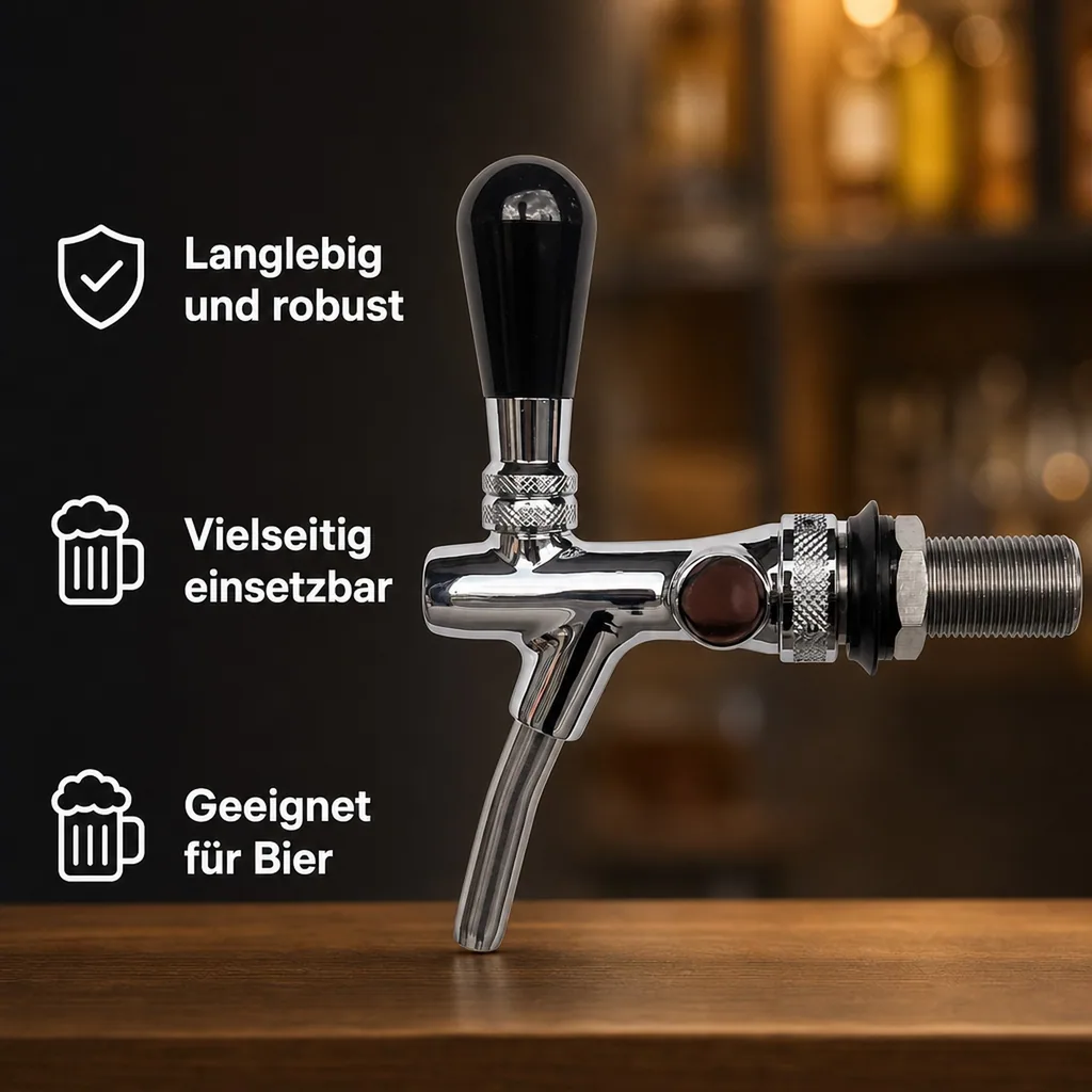 Zapfhahn, Bierzapfhahn, Schankhahn, Kolbenschankhahn - selbstschließend, verchromt, 7 mm Ausführung, Gewindelänge: 55 mm