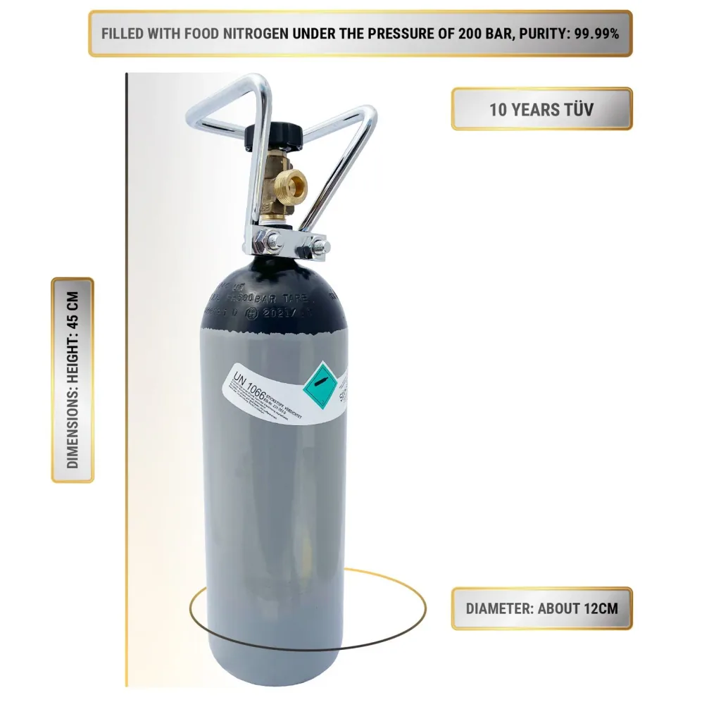 ich-zapfe Stickstoff Flasche 2l mit Flaschencage - Flasche mit Zwei Litern Stickstoff in Lebensmittelqualität zum Zapfen von Stout Bieren mit dafür geeigneten Bier Zapfanlage