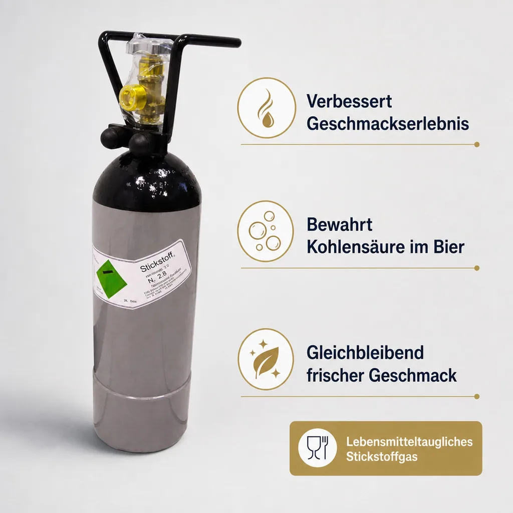 ich-zapfe Stickstoff Flasche 2l mit Flaschencage - Flasche mit Zwei Litern Stickstoff in Lebensmittelqualität zum Zapfen von Stout Bieren mit dafür geeigneten Bier Zapfanlage