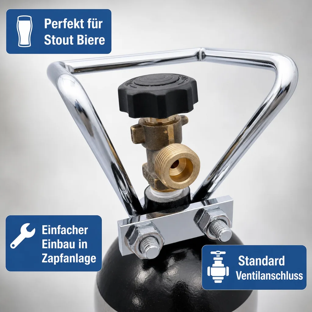 ich-zapfe Stickstoff Flasche 2l mit Flaschencage - Flasche mit Zwei Litern Stickstoff in Lebensmittelqualität zum Zapfen von Stout Bieren mit dafür geeigneten Bier Zapfanlage