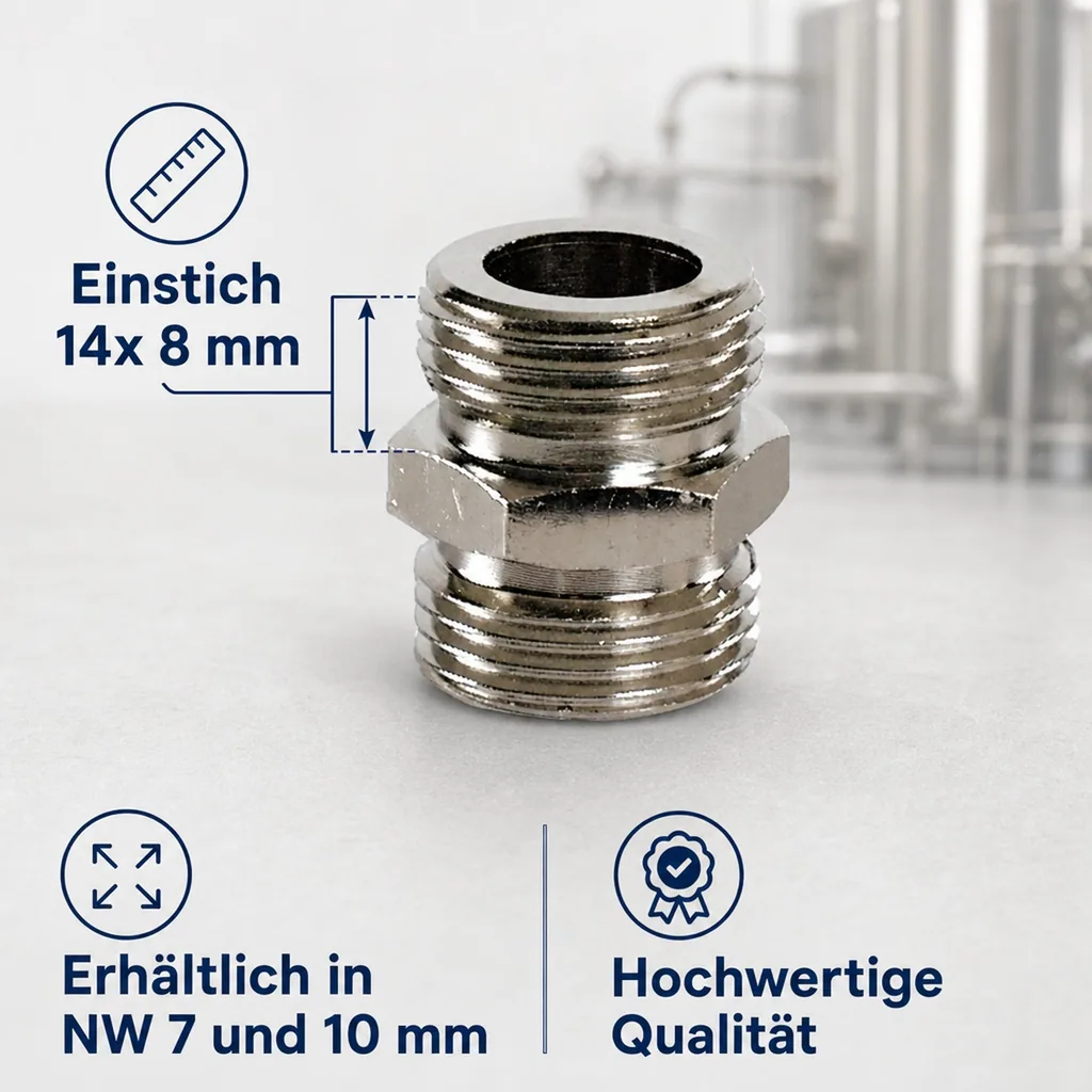Doppelnippel, Gewindenippel - beidseitig 5/8 Zoll, NW: 7 mm